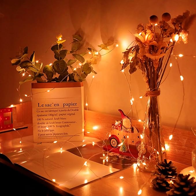 8 Pack Orange Fairy Lights 7Ft 20 LED Twinkle String Lights 3 Modes Battery Operated Waterproof Firefly Starry for Mason Jar Party Wedding Christmas Valentines Day Table Centerpieces