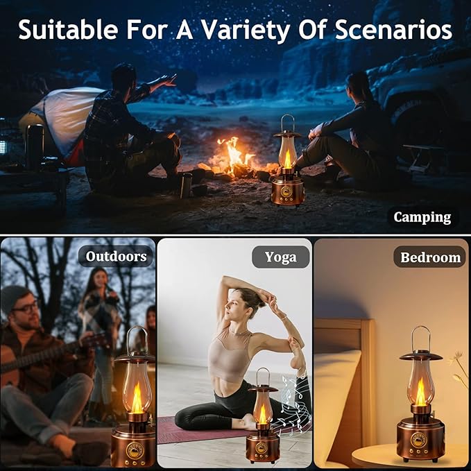AVEKI Vintage Kerosene Table Lamp with Bluetooth Speaker, Infinitely Dimmable Rechargeable LED Lights for Bedroom, Waterproof Bedside Lamps for Camping Party Home Decor Gift (Vintage Copper)