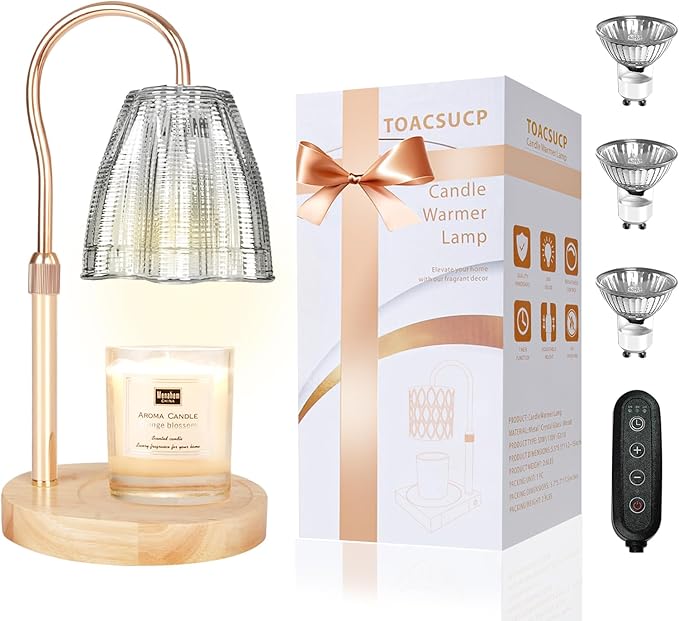Candle Warmer Lamp with 3 Bulbs, Adjustable Height Dimmable Candle Warmer with Timer, Compatible with Large Jar Candles, Candle Lamp with Charming Gift Box for Her/Him