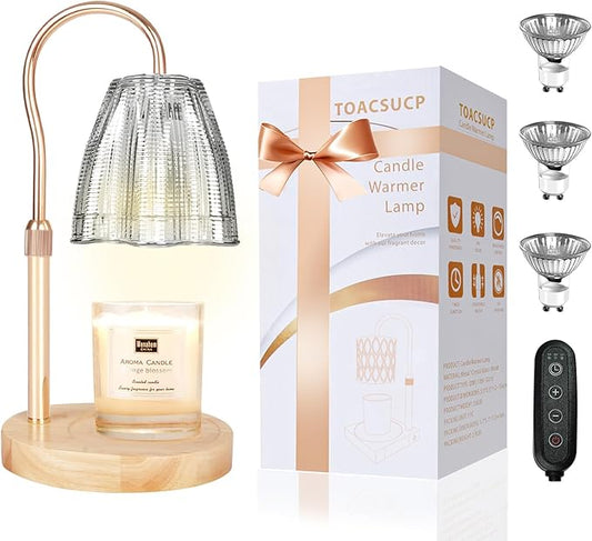 Candle Warmer Lamp with 3 Bulbs, Adjustable Height Dimmable Candle Warmer with Timer, Compatible with Large Jar Candles, Candle Lamp with Charming Gift Box for Her/Him