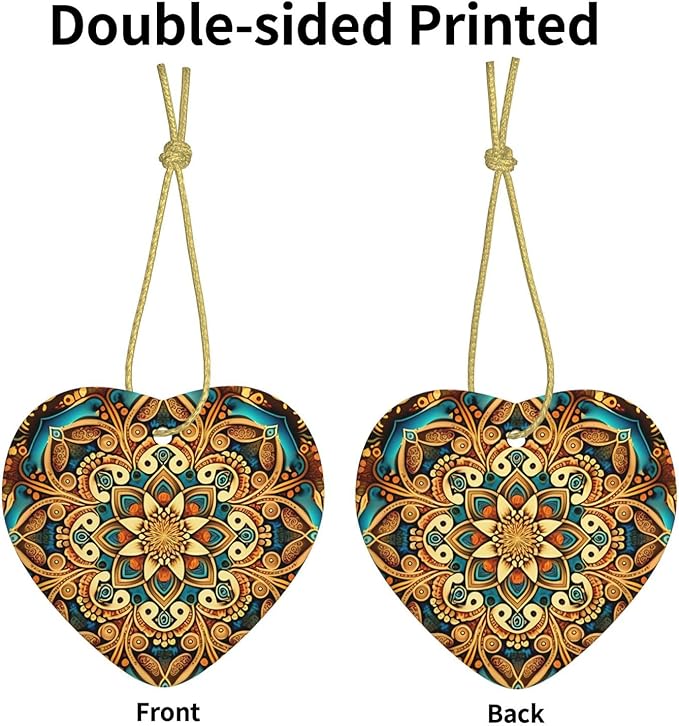 Gorgeous Mandala Christmas Ornaments, Christmas Decorations Xmas Tree Hanging Ornaments, Heart-Shaped Ceramic Festive Keepsake Gift for Christmas Decorations Home Holiday Party