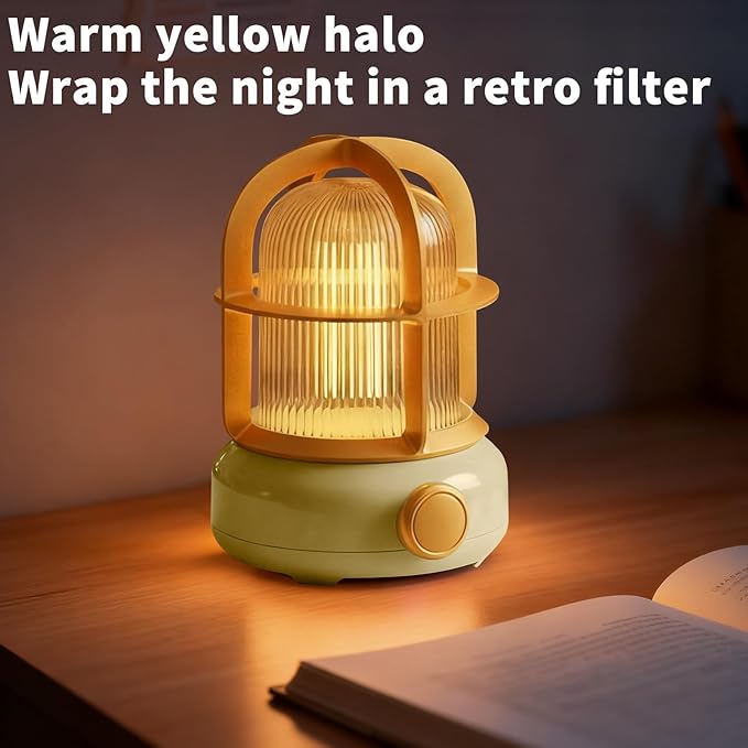 Cute Camping Lantern with Adjustable Dimming & USB-C Charging, Desk Decor for Bedroom, Indoor Outdoor Adventures & Emergency Use Gift, Retro Atmosphere Lamp for Bar (Yellow)