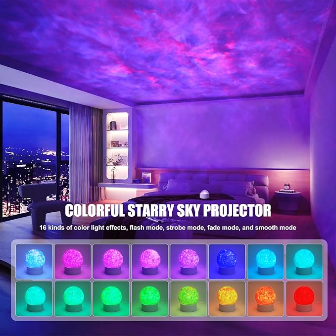 Starry Sky Rotating Water Ripple Night Light – 16 Color Ocean Wave Projector with Remote Control, Atmospheric Galaxy Projection Table Lamp for Kids, Teens, and Playrooms(Wave)