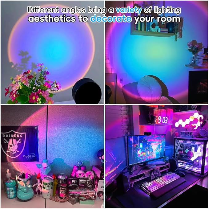 Jensense Rainbow Sunset Projector Lamp Unique Blue Pink Glow Create Magic Aurora Like Ambiance on Wall Ceiling Mood Lighting Home Decor Photography Relaxation