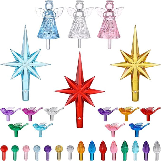 Riakrum 186 Pcs Ceramic Christmas Tree Replacement Bulb Set Replacement Light Ornaments Xmas Ceramic Tree Globe Lights (Christmas)