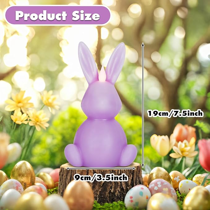 Leorate 6PCS Easter Bunny Flameless Candles – 7.5" Battery Operated LED Rabbit Candles with Flickering Flame, Green Purple Pink Real Wax Finish for Easter Decor, Table Centerpiece & Spring Home