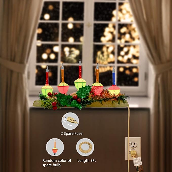 GOOTHY 5 Light Bubble Candle Lamp, Plug in Christmas Electric Window Candles with 6 Multicolor Bubble Light(1 Spare), E12 Base Christmas Bubble Candle Lamp for Holiday Party Home Window Decorations