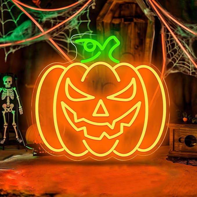 Halloween Neon Sign, Halloween Pumpkin Neon Light, Halloween Light Up Decor for Wall Decor Pumpkin Light for Bedroom Home Bar Halloween Trick or Treat Party Backdrop Decor