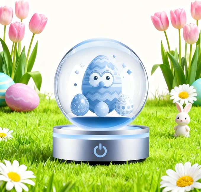 Led Easter Egg Crystal Ball Night Light, Gifts for Kids Him Her Boyfriend Girlfriend 3.15”