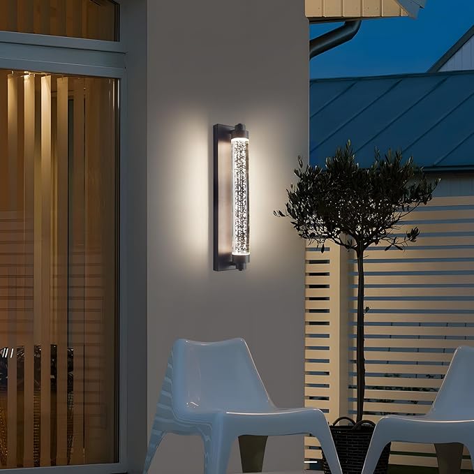 LED Porch Outdoor Wall Lights, 15.7inch Bubble Crystal Waterproof Modern Wall Sconce, 3000K-6500K Dimmable Minimalist Exterior Light Fixtures for House, Garage, Patio, Bathroom, Indoor