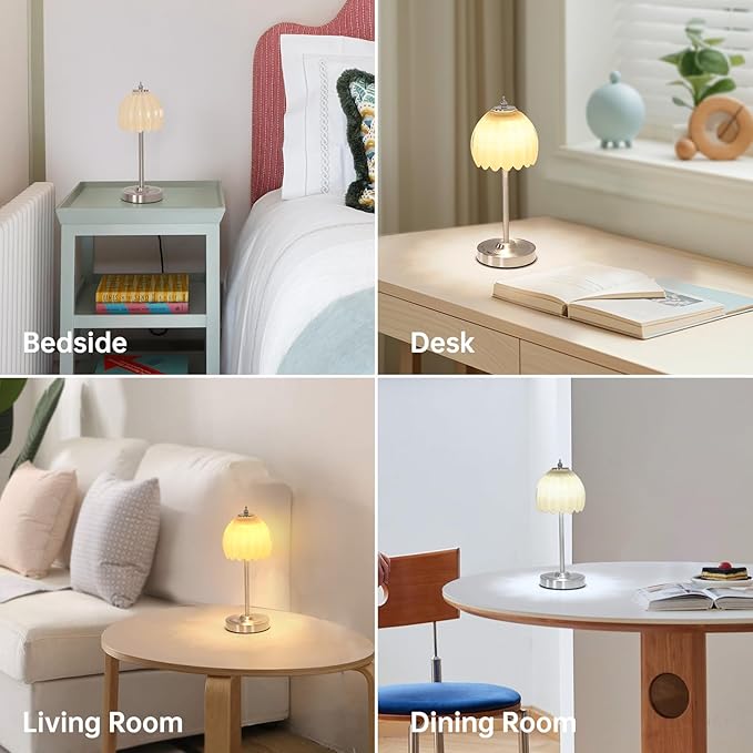 Tulip Table Lamp with 5200mAh Battery & Touch Control, Cordless Small Table Lamp with 3 Colors, Dimmable Rechargeable Table Lamps for Living Room, Bedroom, Desk, Bedside (Creamy Yellow Tulip)