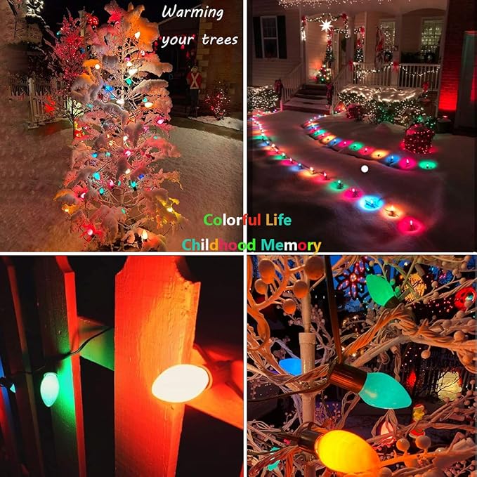 C7 Christmas String Lights-25ft Ceramic Vintage Multicolor Lights with 27 Colorful Incandescent Bulbs (2 Spare), Outdoor String Lights for Party Backyard Christmas Wedding