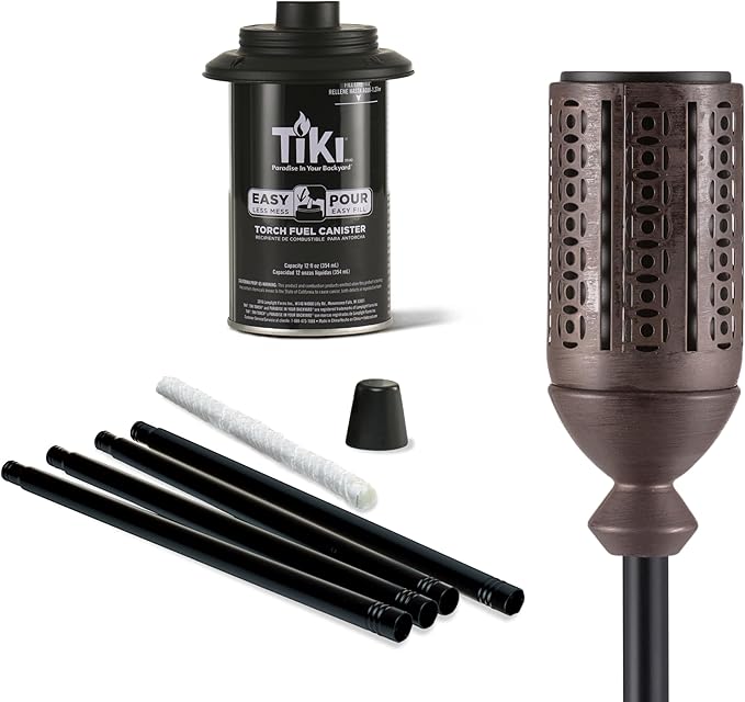 TIKI Cabos Metal Torch – 65-Inch Bronze Outdoor Torch for Patio, Garden, and Lawn, Includes Long-Lasting Wick and Snuffer, Weather-Resistant Decorative TIKI Torch for Backyard and Landscaping