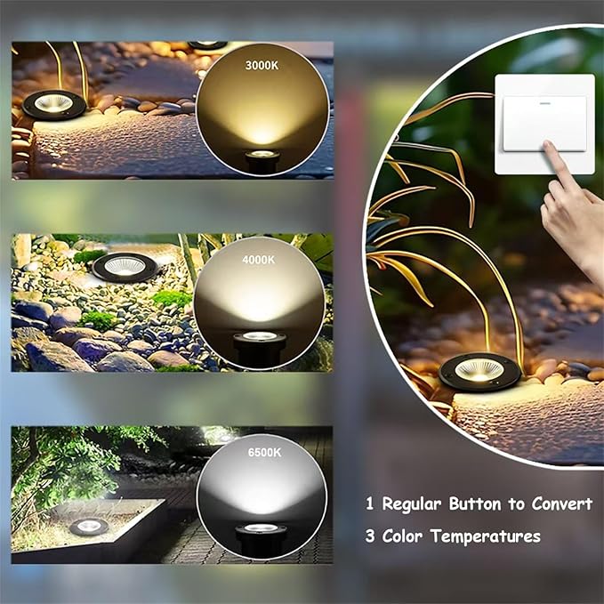 In Ground Lights Outdoor Lighting,IP65 Waterproof Well Light 120V 110V,7W 700lm,3CCT Selectable LED Landscape Lighting Wired for Garden Yard,Pathway,Driveway,Deck,Pack of 8