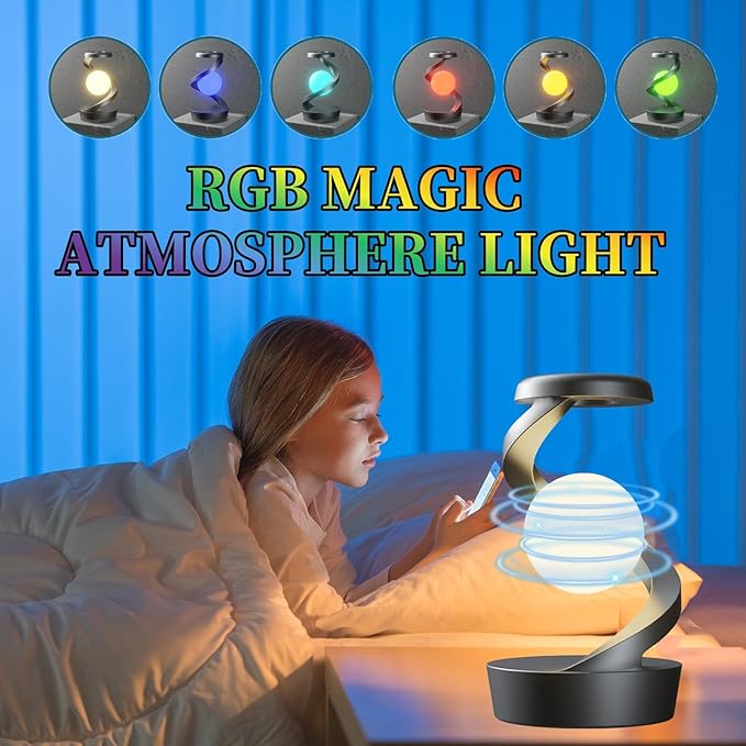 Levitating Lamp Levitating Moon Lamp 360° Floating & Spinning in Air Freely with RGB Moon Lamp, Wireless Charging Night Light, Gesture Control Rotating Floating Night Light Desk Toys,White