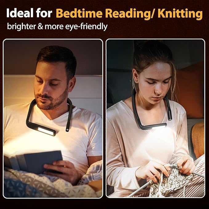 Neck Reading Light Book Lovers Gifts, Rechargeable 2000mAh 10-80Hrs Eye-friendly Wide Lamp Book Light, Birthday Mothers Day Gifts for Mom Wife Women Readers, Camping Knitting Crochet Accessories