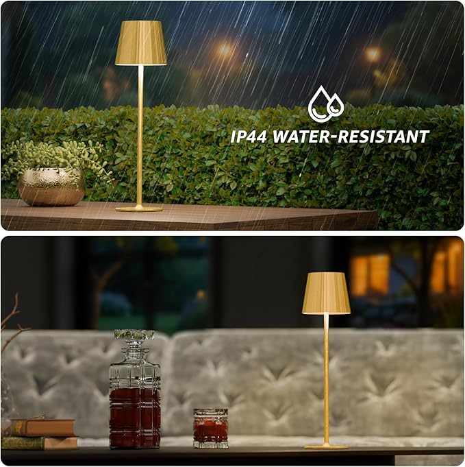 uuffoo 2 Pack Cordless Table Lamp Rechargeable 5000mAH Battery Operated Lights Touch Control LED Portable Desk Lamps 3 Color Dimming for Outdoor Coffee Bedroom Kitchen (Gold)