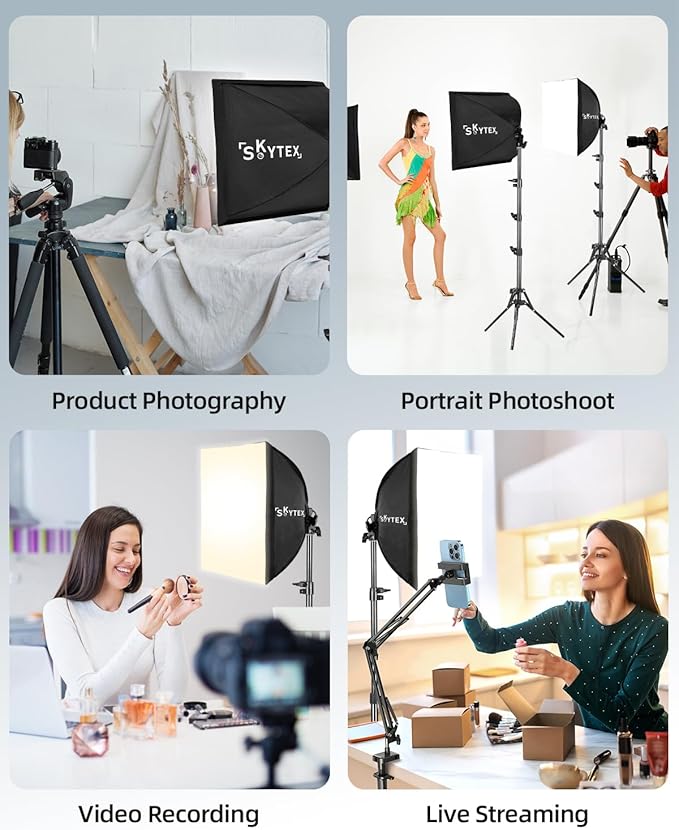 Skytex Softbox Lighting Kit(1Pcak|2Pack),16x16in Soft Box|Upgrade 135W 2700-6400K 100V-240V E27 LEDBulb Continuous Photography Lighting,Photo Studio Light Equipment for Camera Shooting Video Recording