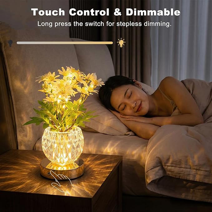 Daisy Flower Lamp, Rechargeable Artificial Flower Table Lamp with 3 Color Temperature, Dimmable Touch Cordless Lamp for Bedroom Home Decor, Birthday Mother's Day Gift for Mom Grandma Women (Daisy)