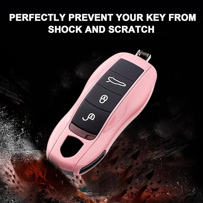 x xotic tech Pink Key Fob Cover Smart Remote Shell Case, 3 pcs Set Full Protection, Compatible with Porsche Boxster Cayman 981 Carrera 911 991 918 Spyder Macan Cayenne Panamera