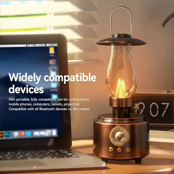 AVEKI Vintage Kerosene Table Lamp with Bluetooth Speaker, Infinitely Dimmable Rechargeable LED Lights for Bedroom, Waterproof Bedside Lamps for Camping Party Home Decor Gift (Vintage Copper)