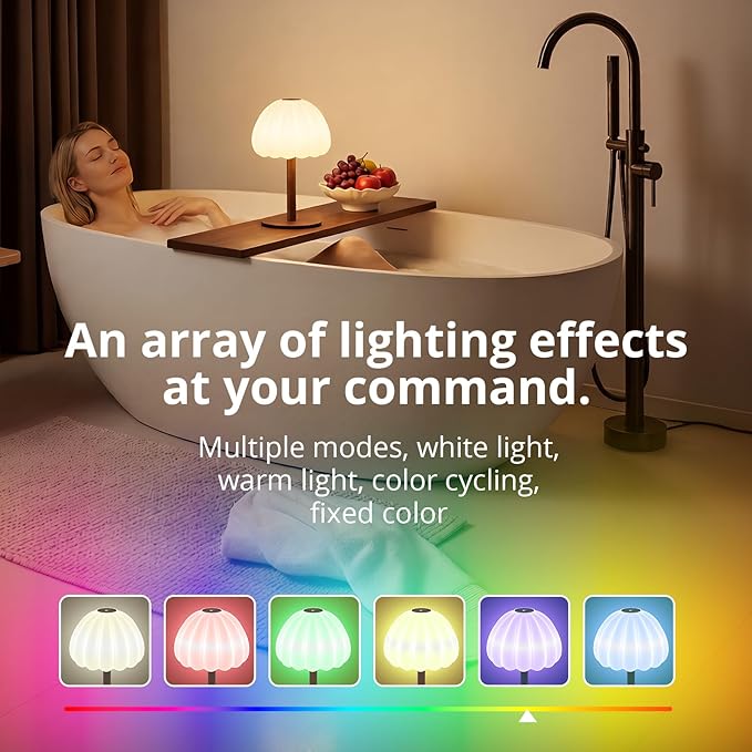 Hifree Rechargeable Waterproof Shower Lamp, IP65 Cordless Touch Dimmable Small Light for Inside Shower, 4500mAh Battery Operated Color Changing Water Proof Table Lamp for Bathroom, Bedroom, Outdoor