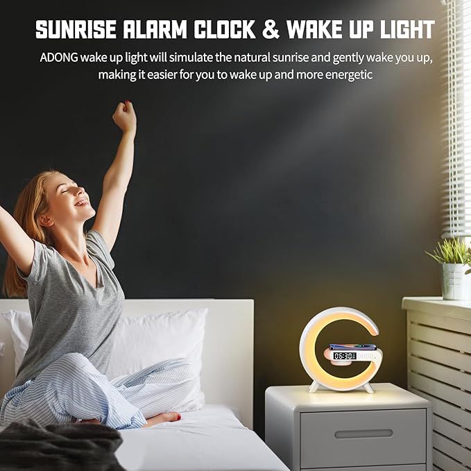 2025 New Mini LED Table Lamp, Wireless Charging Atmosphere Lamp, Bluetooth Speaker, Dimmable Night Light, Bedside Lamp, Alarm Clock for Christmas Gifts (Black)