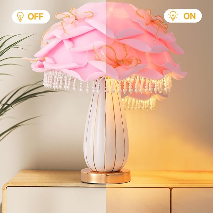 Pink Girls Table Lamp Romantic Bouquet Bedside Lamp Cute Nightstand Light Nordic Table Lamp for Bedroom Living Room Entry Office Study Room Kid Room Valentines Dating Wedding Decor