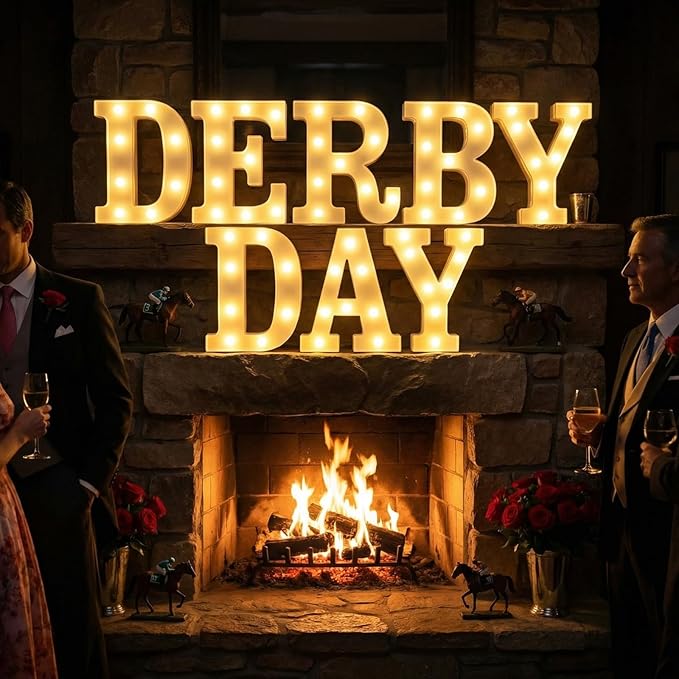 7 Pcs Derby Day Decorations Derby Day Large LED Letter Sign Battery Powered Light Hanging Decor for Party Decorations Indoor Outdoor
