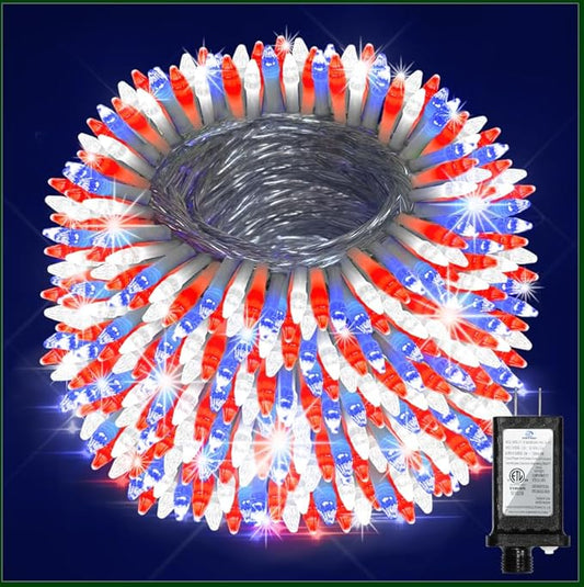 340 LED 90FT Christmas String Lights Outdoor, 12 Pro Modes and Timer Memory & Brightness, Plug in Outdoor Waterproof Clear Wire Twinkle Light for for Xmas Yard Tree Wedding Party Decor Red White Blue