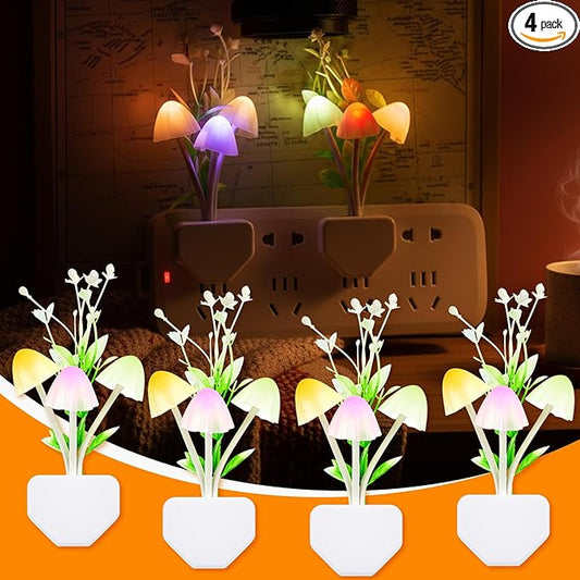 Mudder 4 Pcs Sensor Mushroom Night Lights LED Night Lights 7 Color Changing Plug-in Light Sensor Wall Lamp for Adults Bedroom, Bathroom, Christmas Party Gift(Float Grass Style)