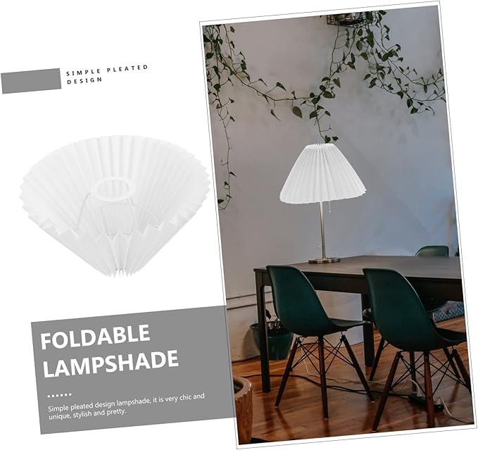 DOITOOL 1pc Pleated Lampshade Table Light Shade Farmhouse Lamp Cover Linen Lamp Cover Small Pleated Lamp Shades Wall Ceiling Light Shade Pendant E27 White Wrought Iron Rural Hanging Lamp