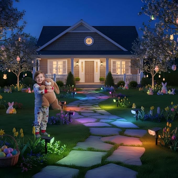 Linkind Smart Solar Lights Outdoor SL5 with Motion Sensor, APP Control Color Changing Solar Spot Lights Outdoor, Easter Decorations, IP65 Landscape Lighting for Yard, Garden, Path(6 Pack)