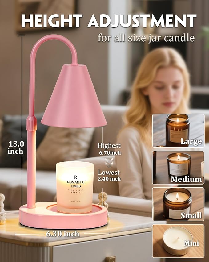 Modern Pink Candle Warmer Lamp with Timer, Dimmable Candle Lamp Warmer, Men Women for Birthday Gifts, Adjustable Candle Light, Anniversary Day Gifts Candle Warmer, Cozy Living Room Bedroom Home Decor