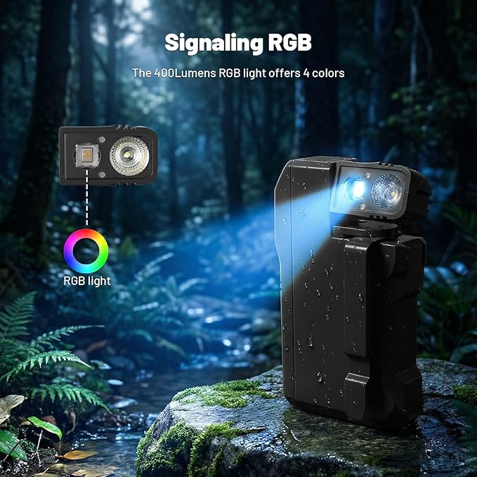 Rechargeable EDC Flashlight, 450 Lumens180° Rotatable Portable Flat Mini Pocket Flashlight, IPX6 Waterproof Multi-Mode RGB Magnetic Keychain Flashight for Home Working Camping Hiking Emergency (Black)