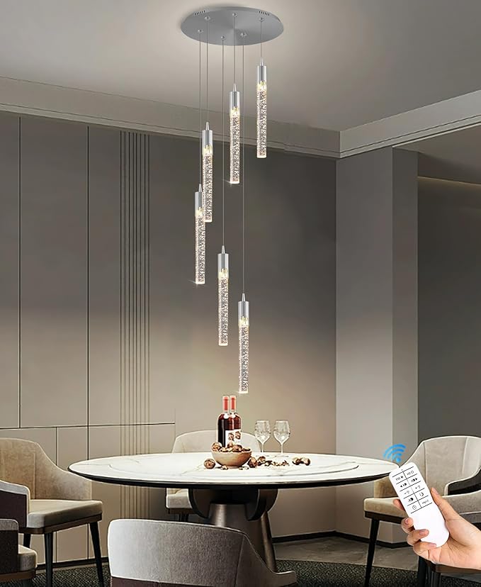 Flashing God Pendant Lights Kitchen Island 6-Lights Pendant Chandelier for Dining Room Hallway Stairwell,Modern Chrome Crystal Ceiling Light LED Dimmable 2700K-6000K