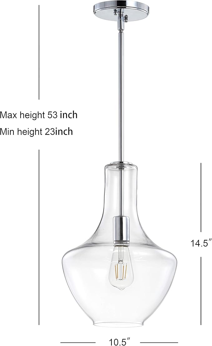JONATHAN Y JYL6400A Watts 10.5" Glass/Metal LED Pendant Farmhouse Contemporary Dimmable Dining Room Living Room Kitchen Foyer Bedroom Hallway, Chrome/Clear