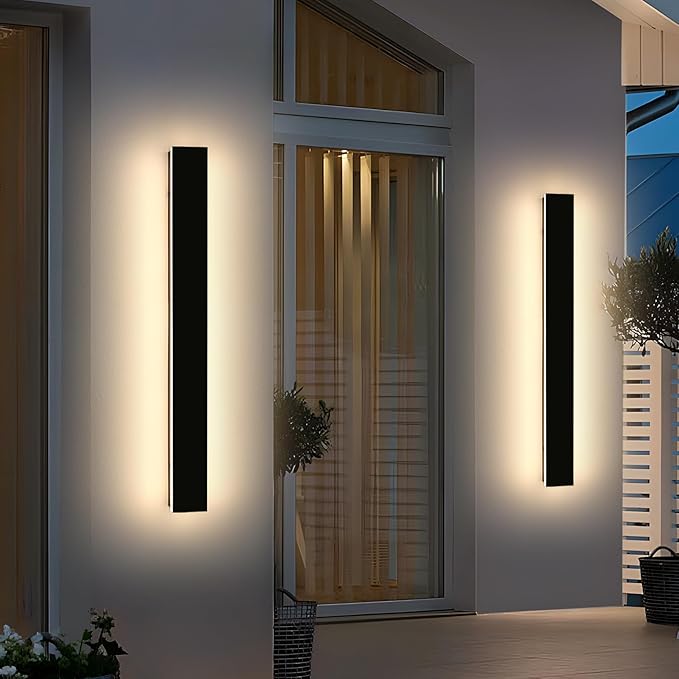 Mikeru 2 Pack 39.3inch Modern Outdoor Wall Sconce, 3000K/4500K/6000K 3 Color Temperature LED Exterior Light Fixtures, Modern Long Porch Lights Wall Sconce for Garage, Doorway, Porch, Patio