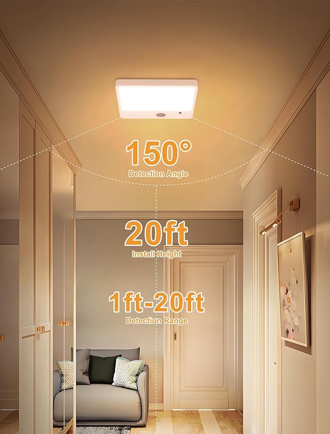 2Pcs Battery Operated Ceiling Lights Rechargeable Motion Sensor Light Indoor Wireless Shower Light with Remote 7.48in Dimmable Motion Activated Lamp for Closet,Magnetic Ceiling Light Battery Powered