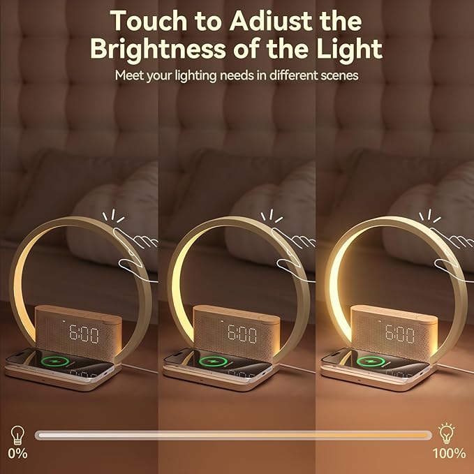 Vivilumens Sunrise Alarm Clock Wireless Charger, 10 White Noise Sound Machine Alarm Clock with 30/60/90 Mins Timer, 3 Levels Touch Night Light Dual Clocks for Heavy Sleeper Bedroom Decor Gifts for Her