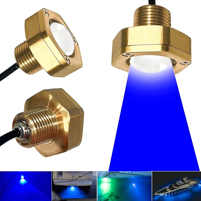2Pcs Standard 1/2in NPT Boat Drain Plug Light Underwater Boat LED Light,Boat Trailer Light with APP RF Remote Control for Fishing Swimming Divinng,Smart Cooling System,40W,4100LM(Blue)