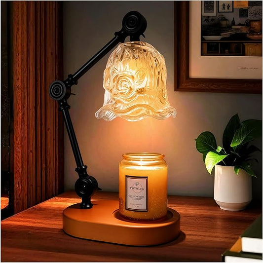 Candle Warmer Lamp, Dimmable Wax Melting Warmer with Adjustable Height, Bedroom Living Room Home Decor, Birthday Relaxation Gifts for Women (Transparent, Flower)