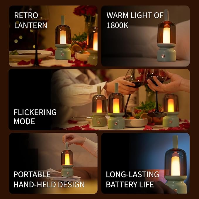 QANYI Retro Lantern,Portable and Rechargeable Lantern with LED Candles Flameless Flickering Lamp,Table Decoration Lights for Home Party Garden Patio Camping Christmas Home Decor
