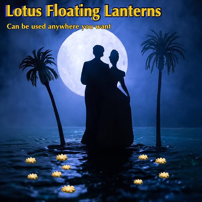 Hortsun 9 Pcs Floating Lotus Lights with Batteries Lily Pads Pool Flowers Floating Candles Decor Artificial Pond Plants Decorations for Pool Pond Outdoor Indoor (White,Yellow Light,3.94/5.91 Inch)
