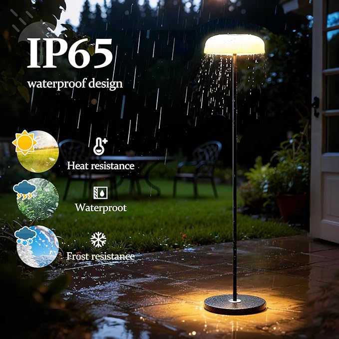 M KARMATER Solar Outdoor Floor Lamp for Patio,IP65 Waterproof Cordless Standing Lamp with Remote Control & Touch Sensor, Tall Rechargeable Ambient Light for Porch Garden & Living Room,Warm/White,USB-C