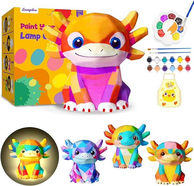 Paint Your Own Axolotl Lamp Kit, Arts and Crafts for Kids Ages 8-12, Arts and Crafts for Kids 4-6, Axolotl Night Light Painting Kit for Kids, Art Supplies for Girls Boys Birthday Ages 3 4 5 6 7 8 9+
