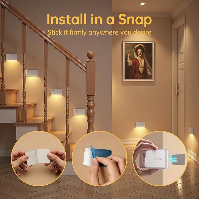 Rechargeable Motion Sensor Light Indoor, Dimmable Warm White LED Night Light, Magnetic, Adjustable Emission Direction for Hallway, Stair, Toilet, and Under Cabinet Lighting, (3 Pack)