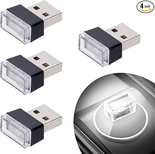 Febrytold 4Pcs White USB Car Interior Atmosphere Lamps, Universal Mini Led USB Lights for Car Decoration, Lighting