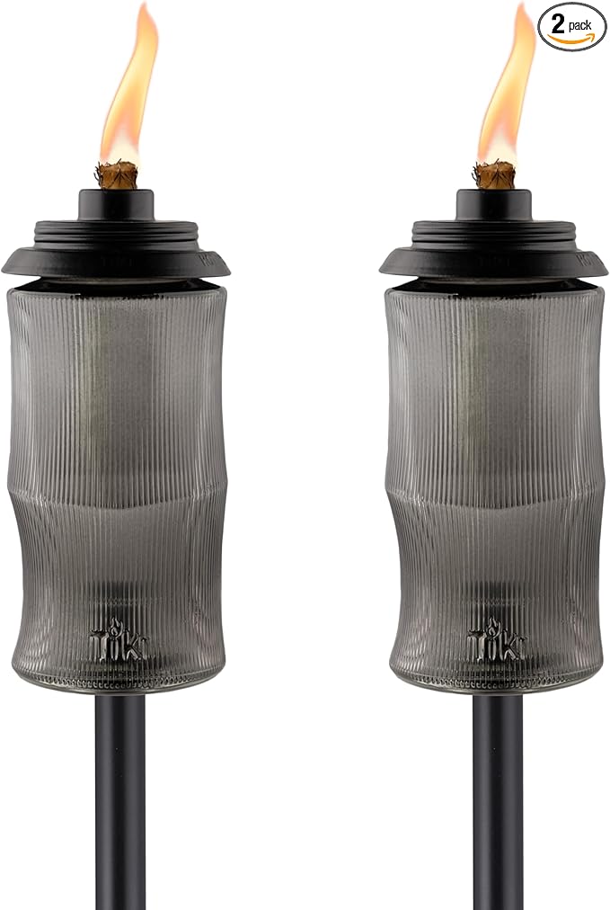 TIKI Easy Install Black Carved Glass 65 Inch TIKI Torch, Outdoor Decorative Lighting for Lawn Patio Backyard, 2 - Pack, 1124129