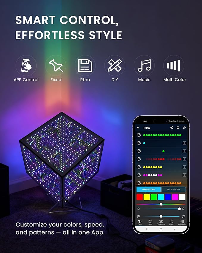 Infinity Hyper Cube LED Table Light, Color-Changing Music-Sync APP-Controlled Ambient Light for Gaming, Party, Home (4Inches)